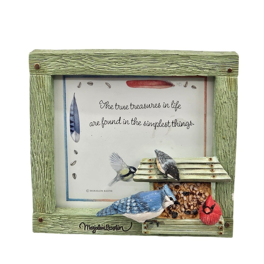 Marjolein Bastin Birds & Feeder 3D‎ Resin Picture Green Frame  Rustic